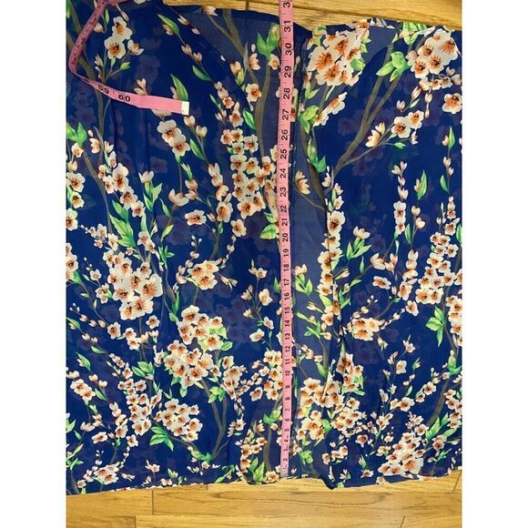 Women's blue oversized short sleeve Floral Sheer open Kimono Cardigan sz medium - Picture 7 of 9